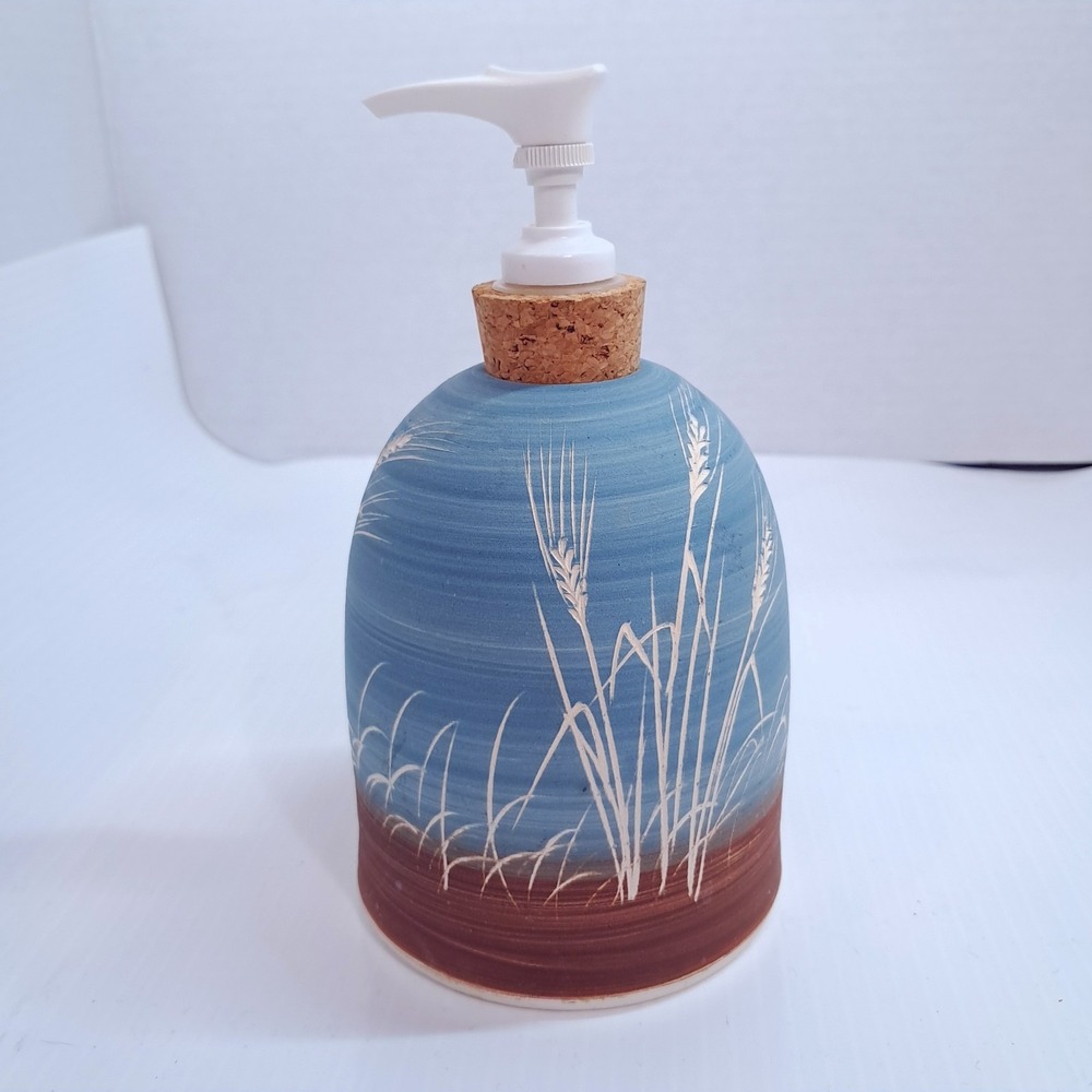 Chapman handmade pottery soap pump beach sea grass oats blue lake cork ocean